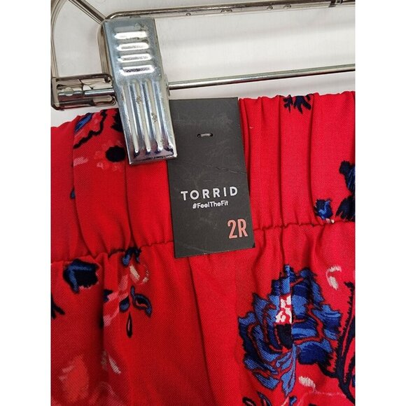 Torrid Red Blue Floral Print Pull-On Wide Leg Challis High-Rise Pants Size 2R - Picture 5 of 6